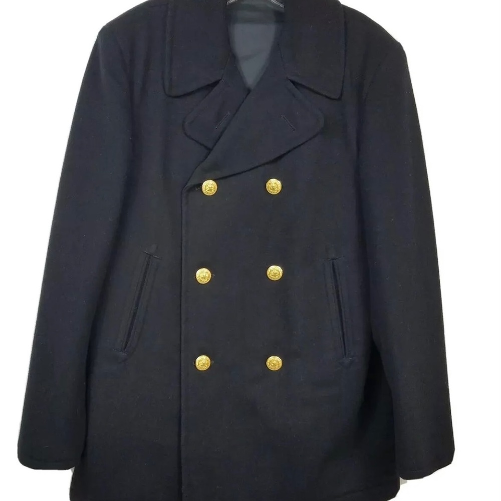 Navy Military Mens VINTAGE US Wool Peacoat PEA COAT Sz 40R GOLD BUTTONS 1960s